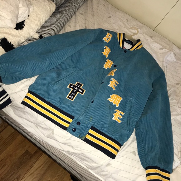 supreme old english corduroy varsity jacket